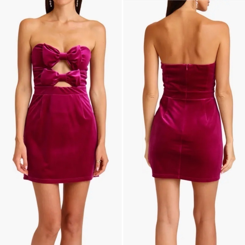Avec Les Filles Bow Strapless Cutout Mini dress Fuchsia Pink Sz XL 16